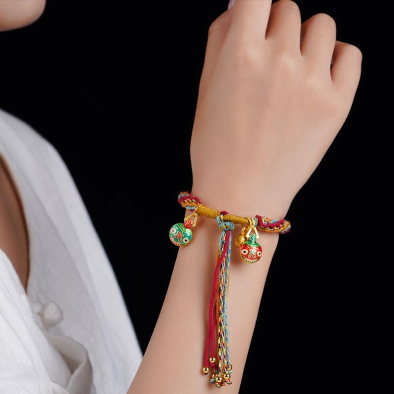 Gold Swallowing Beast Family Luck Reincarnation Knot Braid Colorful String Bracelet