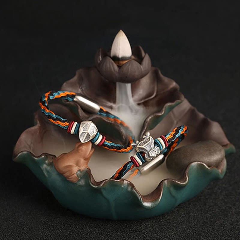 Handmade 999 Sterling Silver Year of the Dragon Chinese Zodiac Protection Colorful Reincarnation Knot Rope Bracelet