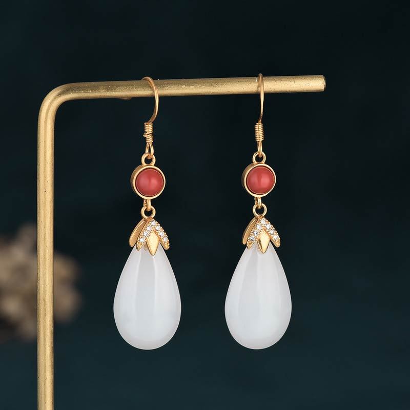 FengShui White Jade Luck Drop Earrings