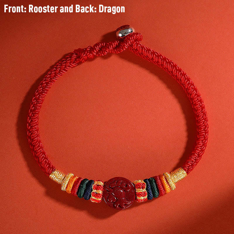Year of the Dragon 925 Sterling Silver Chinese Zodiac Cinnabar Auspicious Matches Blessing Bracelet