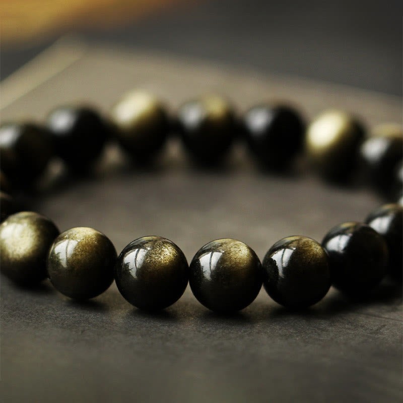 925 Sterling Silver Chinese Zodiac Natal mystic zen Natural Gold Sheen Obsidian Amber Wealth Protection Bracelet