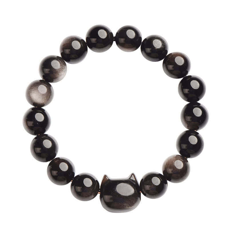 Gold Sheen Obsidian Silver Sheen Obsidian Lovely Paw Lucky Cat Protection Bracelet