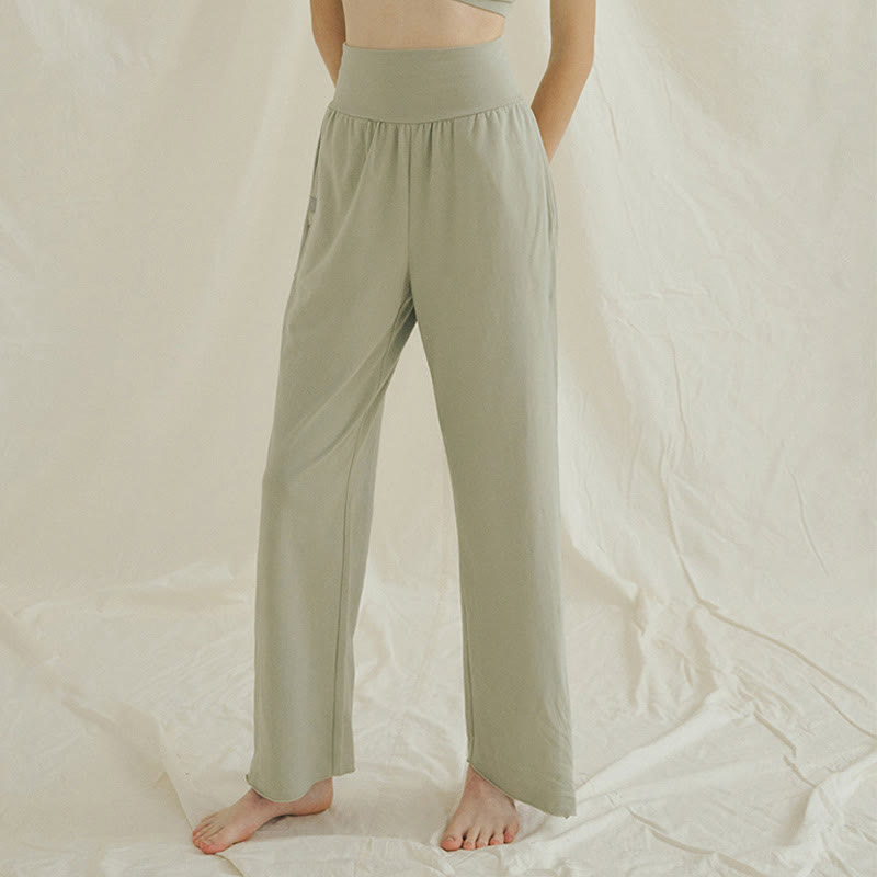 Casual Loose Tie-down Hem Plain High Waist Women's Leica Pants With Pockets