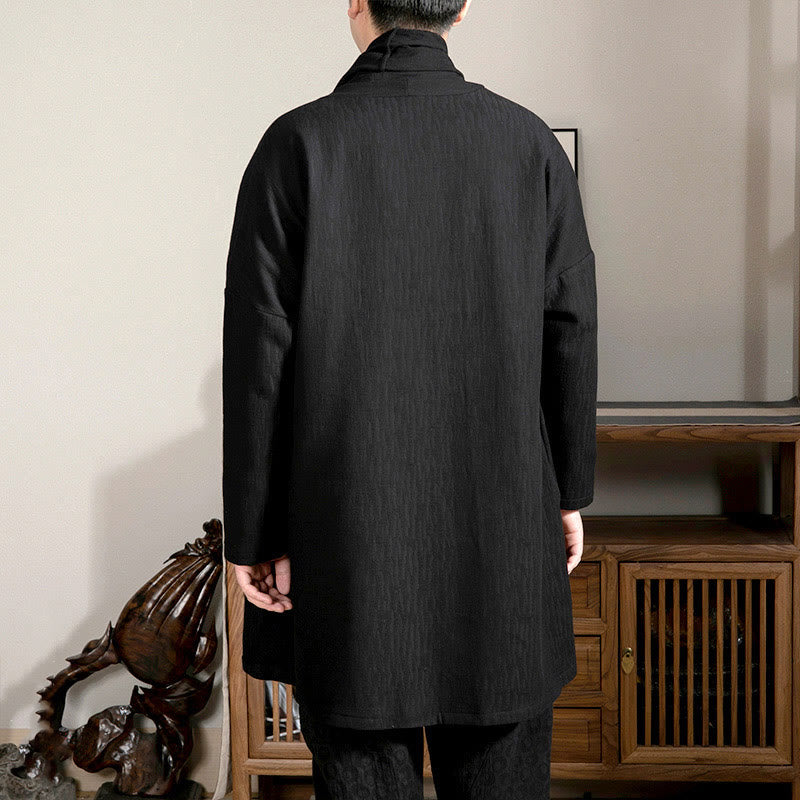 Fall Simple Jacquard Zen Plush Cotton Lined Men's Mid-length Coat Clothing