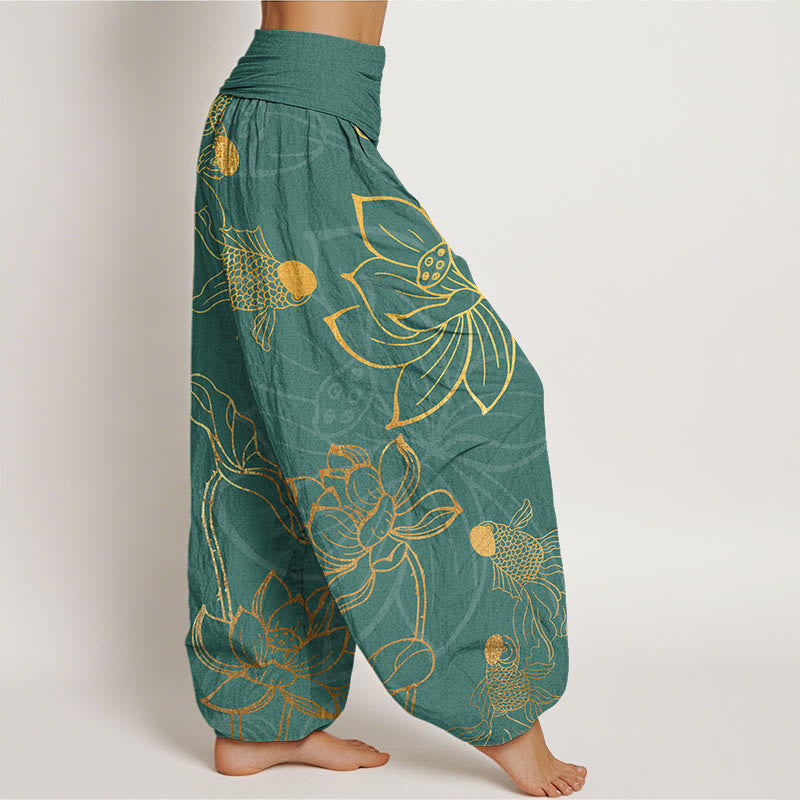 Lotus Leaf Koi Fish Women's Elastic Waist Harem Pants