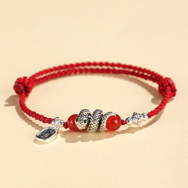 Fu Character Agate Year Of The Snake Lucky Fortune Charm String Luck Bracelet