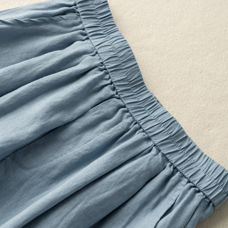 Casual Plain Color Cotton Linen Women's Shorts With Pockets