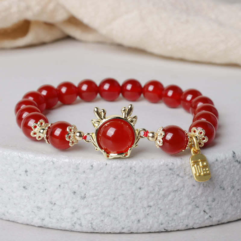 Year of the Dragon Red Agate Jade Peace Buckle Fu Character Success Bracelet (Extra 30% Off | USE CODE: FS30)