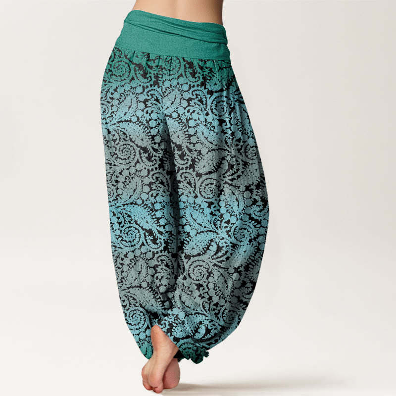 Casual Geometric Rotating Flower Leaves Women's Elastic Waist Harem Pants