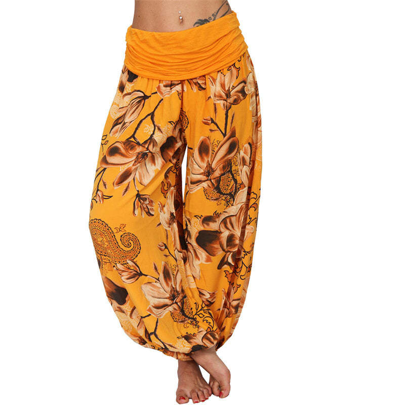 Flower Leaves Pattern Loose Harem Trousers Women's Yoga Pants