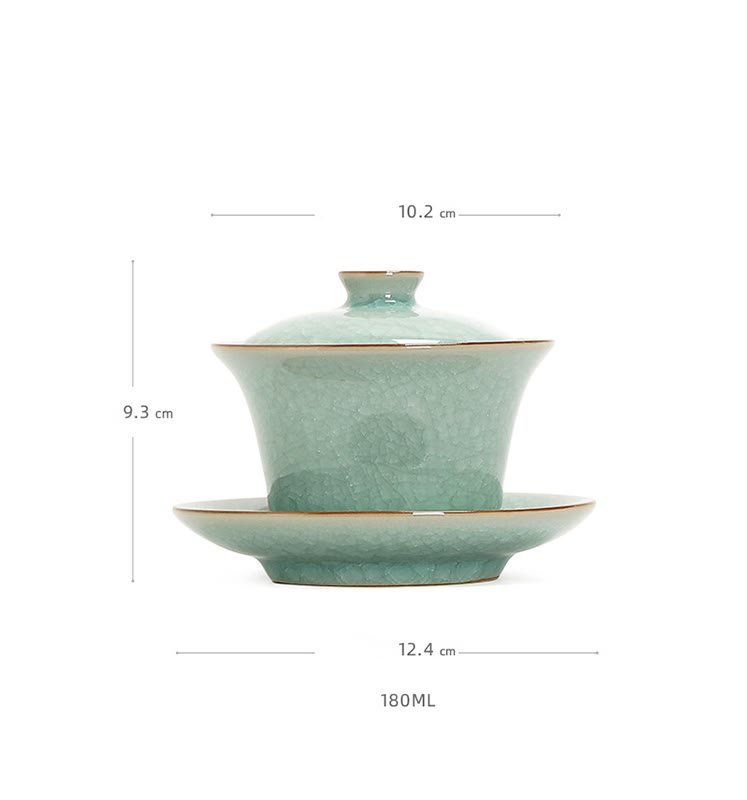 Retro Green Ice Glaze Ceramic Gaiwan Sancai Teacup Kung Fu Tea Cup And Saucer With Lid