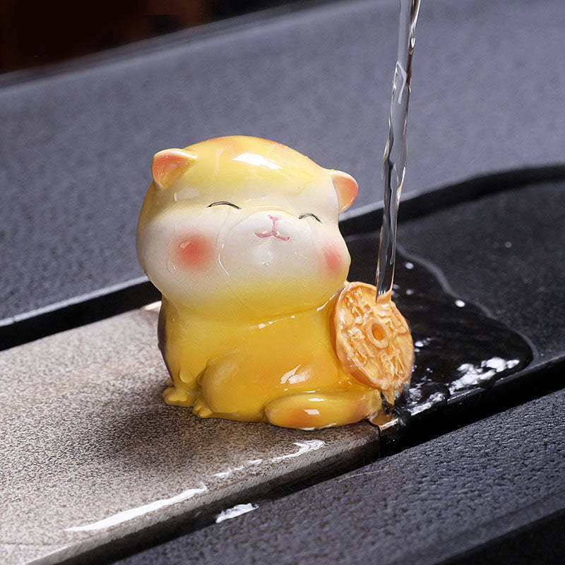 Color Changing Cute Mini Cat Resin Tea Pet Wealth Home Figurine Decoration
