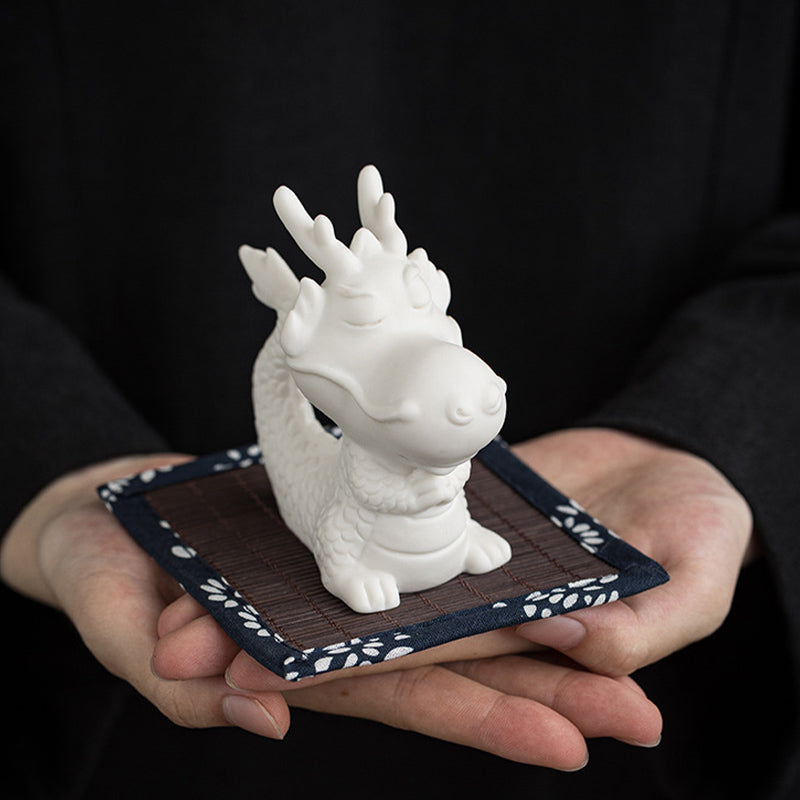 Year Of The Dragon Luck White Porcelain Ceramic Tea Pet Home Figurine Decoration