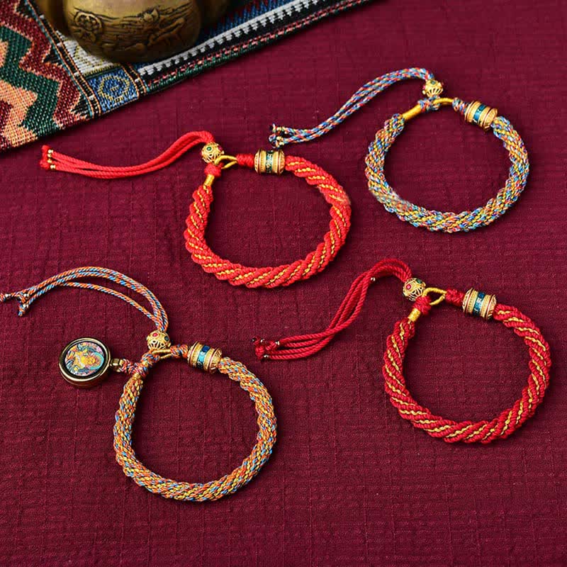 Tibetan Handmade Luck Thangka Prayer Wheel Charm Weave String Bracelet
