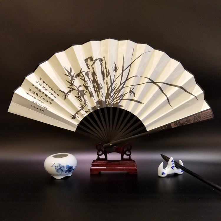 Great Wall Mountains Trees Crane Bamboo Handheld Bamboo Folding Fan 33.5cm
