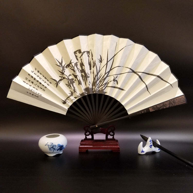 Great Wall Mountains Trees Crane Bamboo Handheld Bamboo Folding Fan 33.5cm