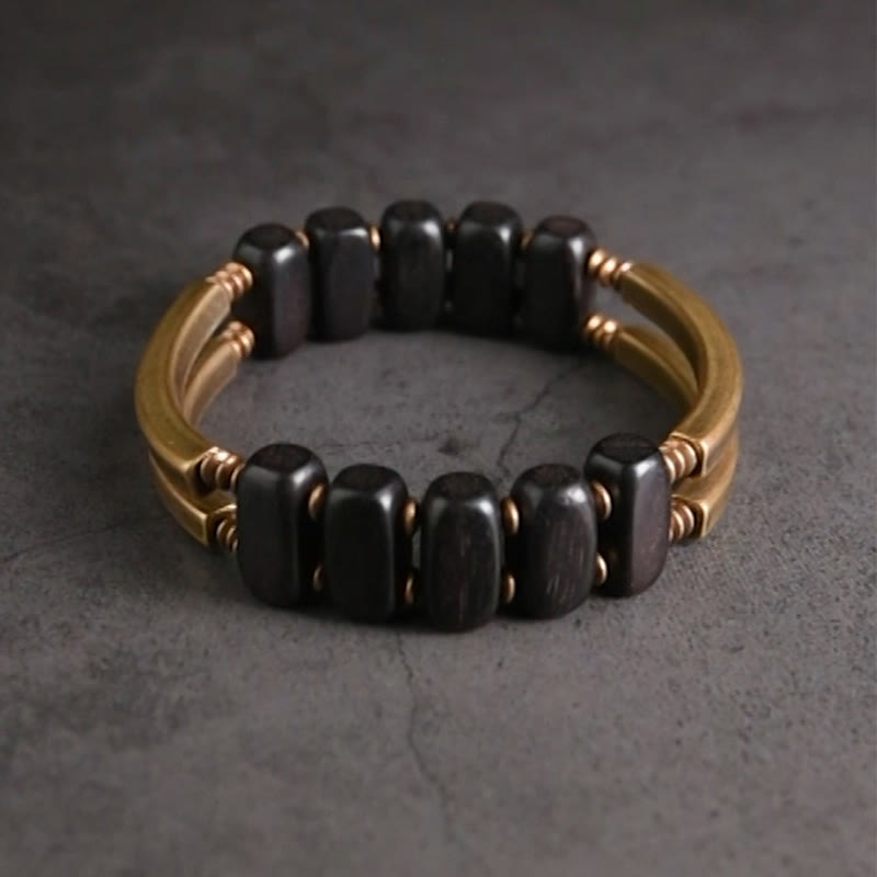 Tibetan Ebony Wood Copper Balance Double Layer Bracelet
