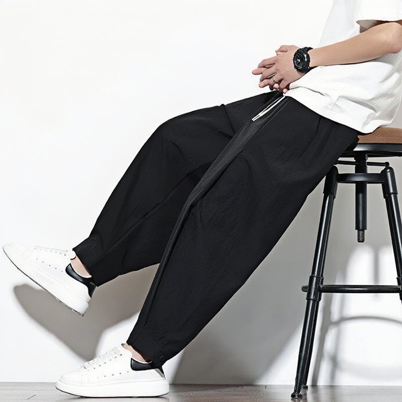 Casual Solid Color Drawstring Men's Harem Pants With Pockets