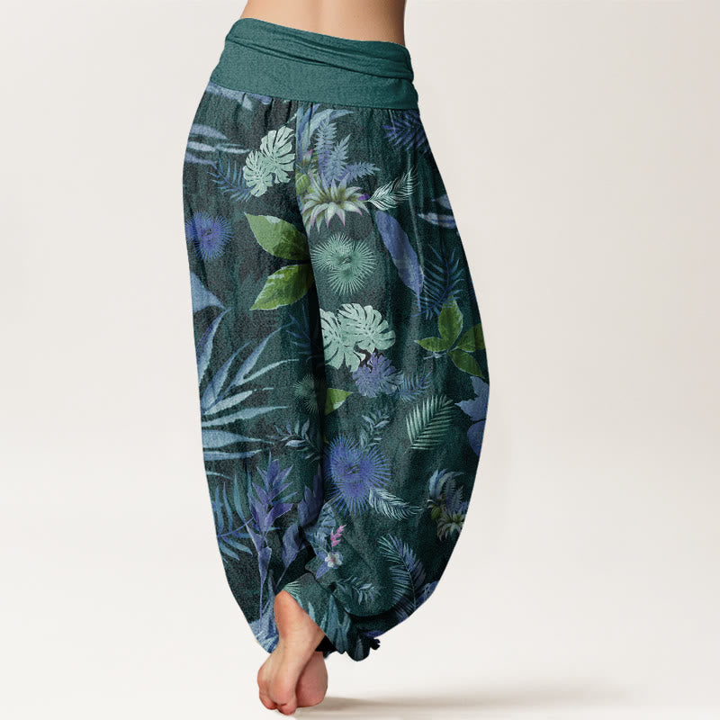 Colorful Tropical Foliage Women's Elastic Waist Harem Pants