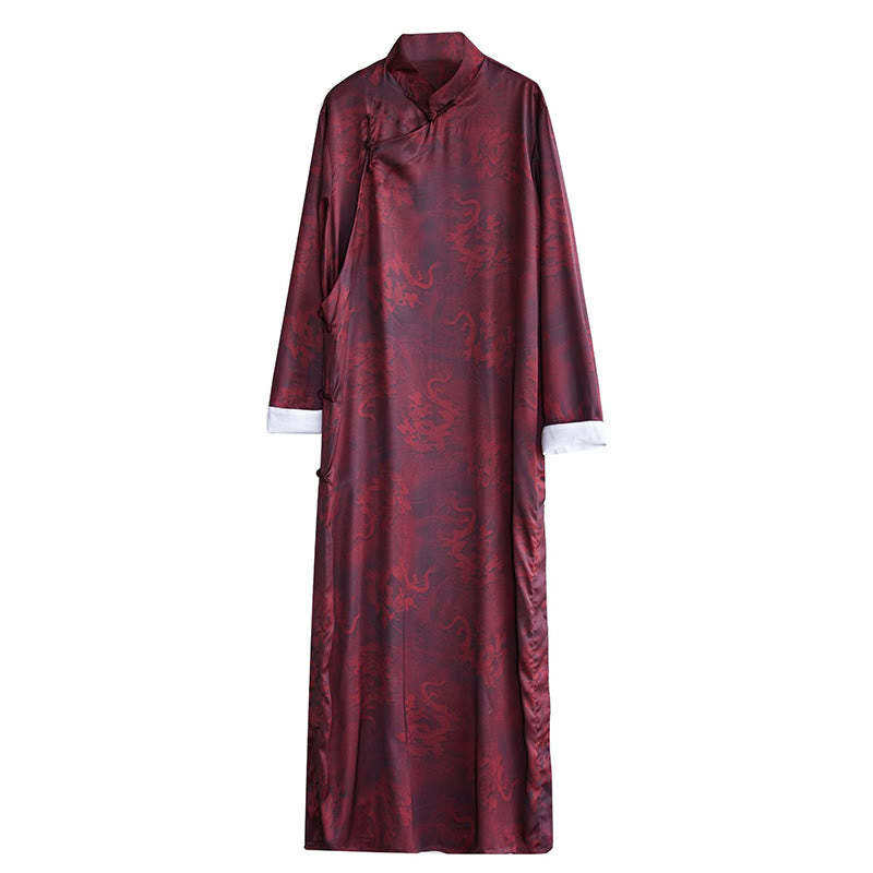 Vintage Chinese Frog-Button Tang Suit Men's Dragon Cotton Robe