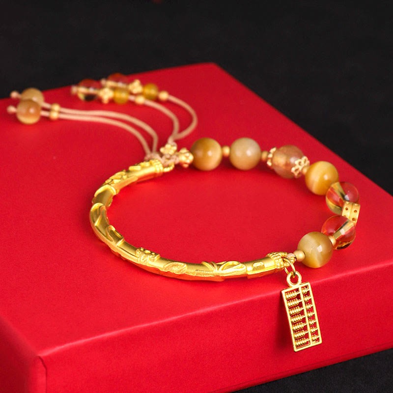 Natural Tiger Eye Citrine Abacus Charm Protection Bracelet