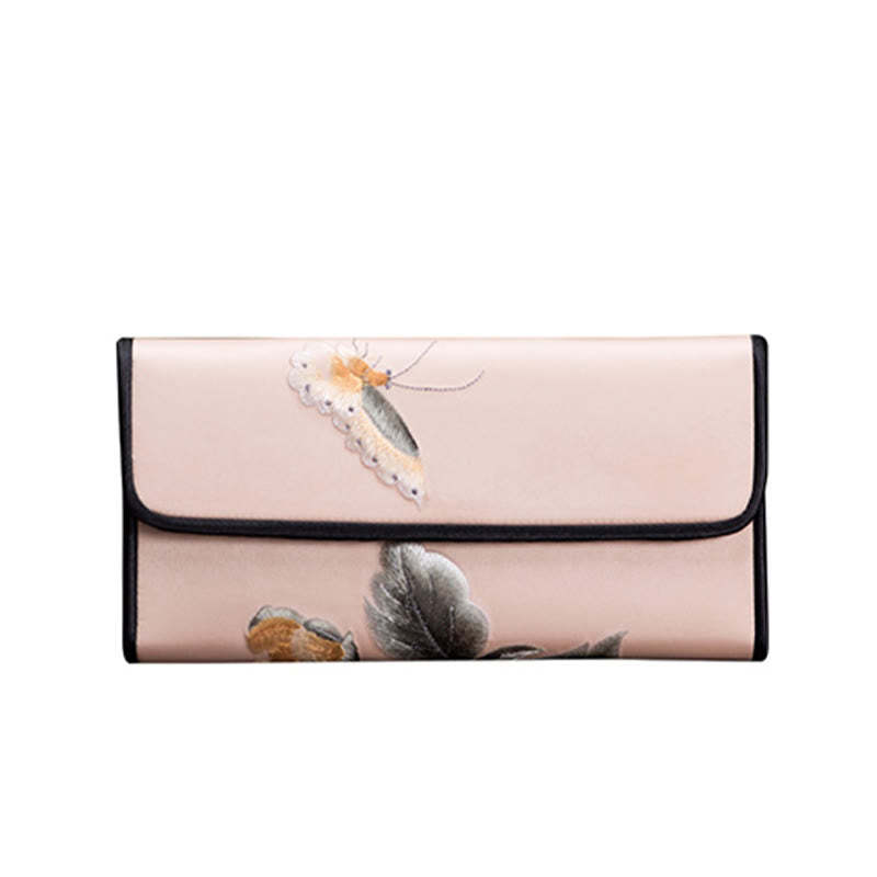 Peony Flower Su Embroidery Journey Shopping Long Purse Handbag