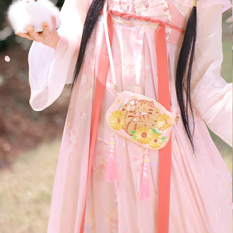 Embroidery Lucky Panda Cat Shiba Inu Deer Rabbit Fox Flower Cute Animal Hanfu Bag Crossbody Bag Shoulder Bag