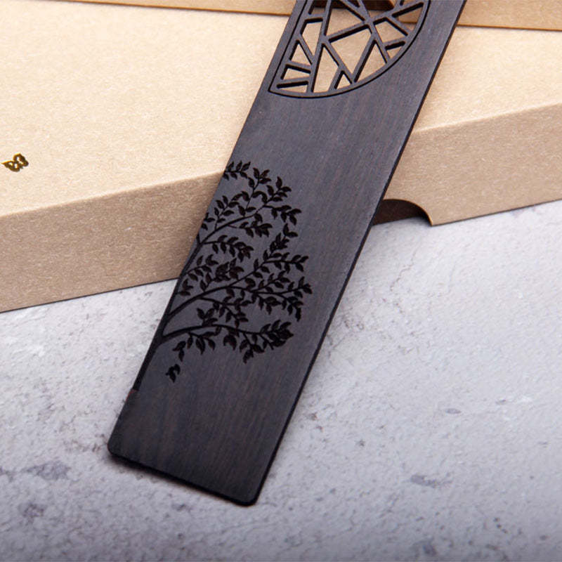 The Tree of Life Ebony Wood Small Leaf Red Sandalwood Bookmarks With Gift Box
