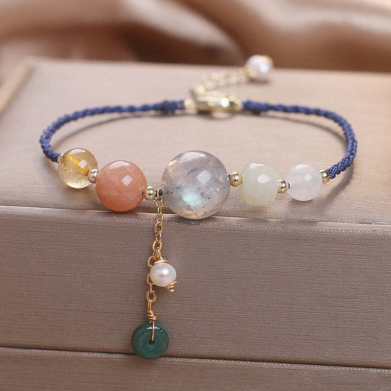 Moonstone Sunstone Beads Peace Buckle Charm Healing Bracelet