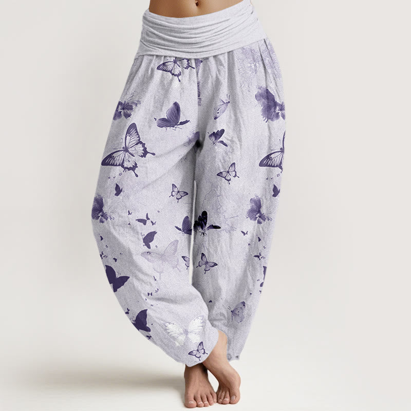 Casual Butterfly Ink Painting Women's Elastic Waist Harem Pants