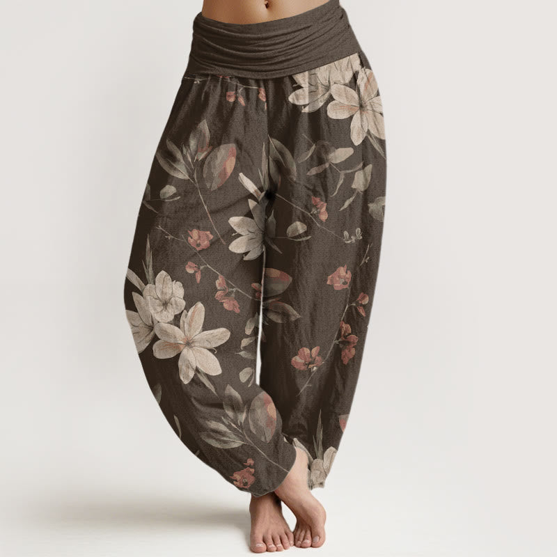 Casual Floral Leaves Women's Elastic Waist Harem Pants