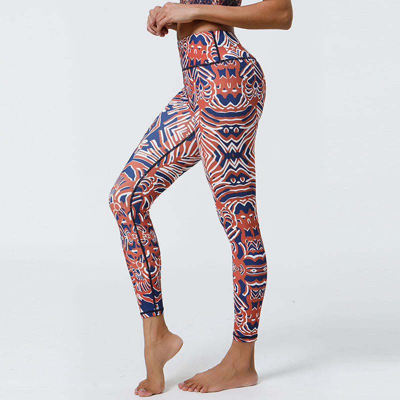 Flowers Feathers Sun Moon Print Sports Fitness Yoga High Waist Leggings Women's Pants