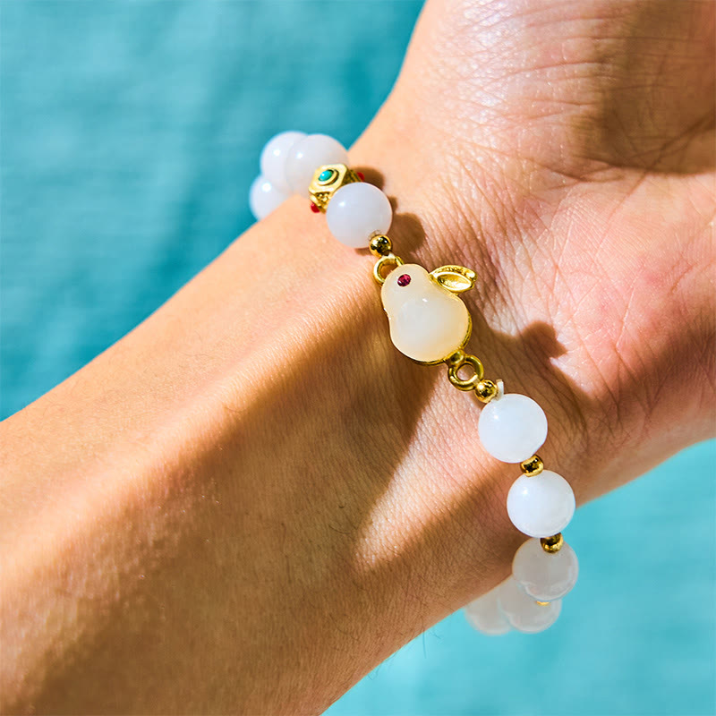 Golden Silk Jade Cute Rabbit Luck Bracelet