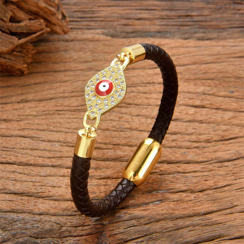Evil Eye Protection Leather Metal Buckle Bracelet