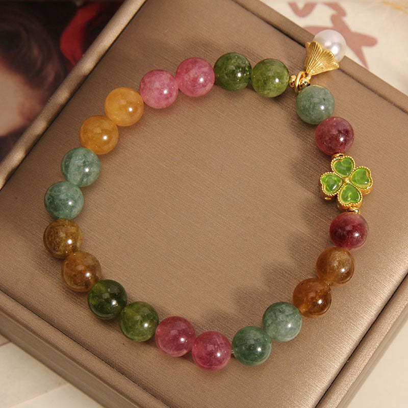 Colorful Tourmaline Four Leaf Clover Flower Wisdom Bracelet