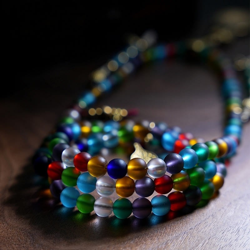 Tibetan 108 Mala Beads Multicolored Liuli Glass Bead Chinese Zodiac Nine Palaces Eight Diagrams Charm Bracelet