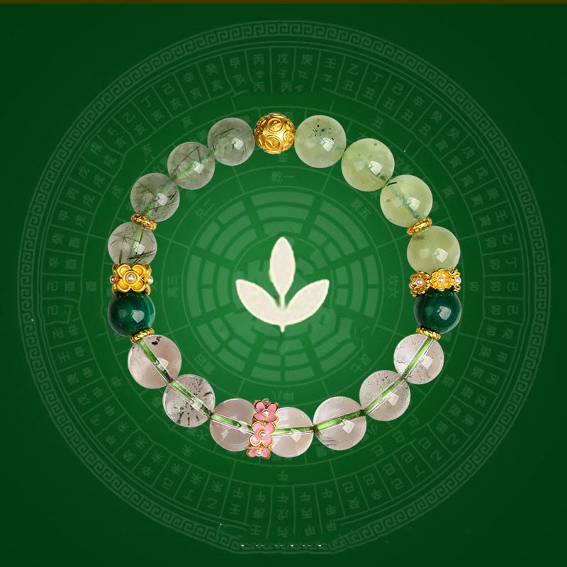 Five Elements Various Agate Crystal Green Phantom Rutilated Quartz Green Grape Agate Malachite Luck Bracelet