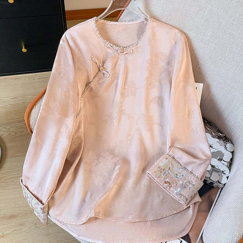 Retro Embroidery Design Long Sleeve Women's Shirt