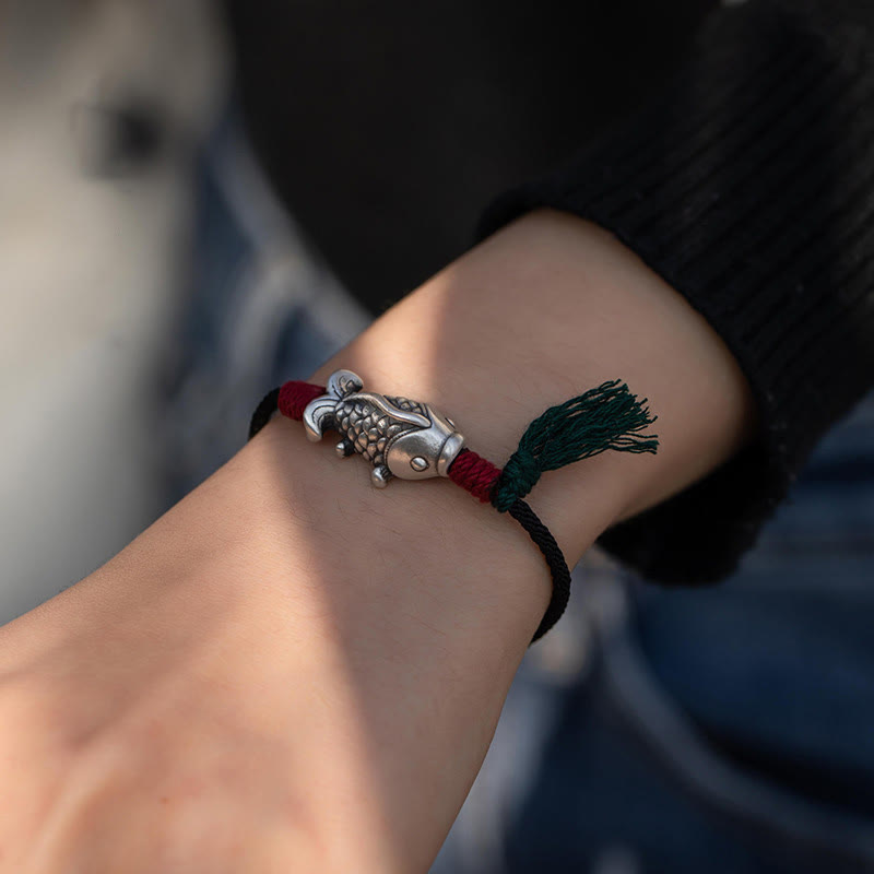 925 Sterling Silver Luck Koi Fish Braided Bracelet
