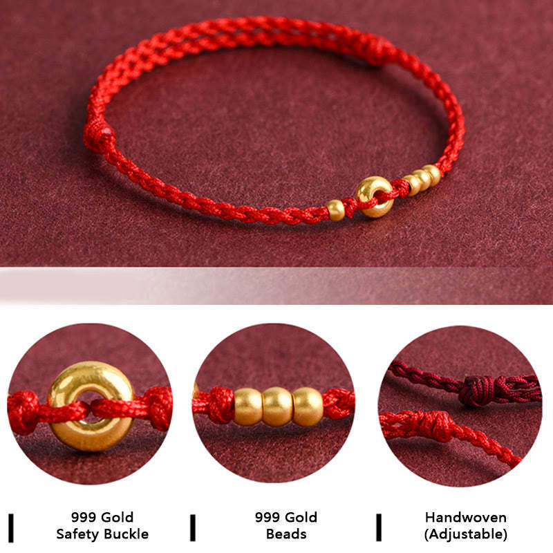 999 Gold Small Peace Buckle Design Handmade Luck?Braided Rope Bracelet Anklet