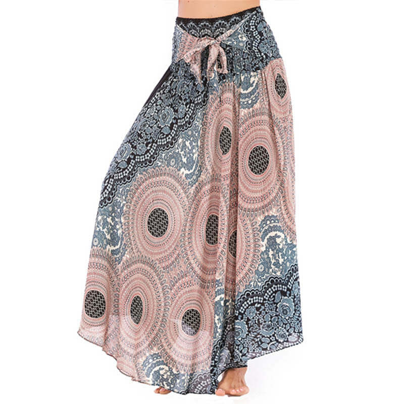 Two Style Wear Bohemian Compass Rose Flower Lace-up Skirt Dress