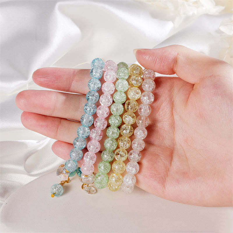 Simple Design Flower Charm Glass Bead Bracelet
