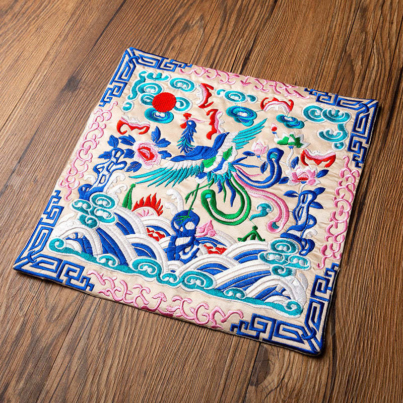 Phoenix Dragon Kirin Embroidery Cup Mat Pad Tea Cup Coaster Kung Fu Tea Mat
