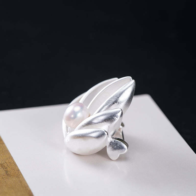 925 Sterling Silver Lotus Flower Pearl New Beginning Brooch