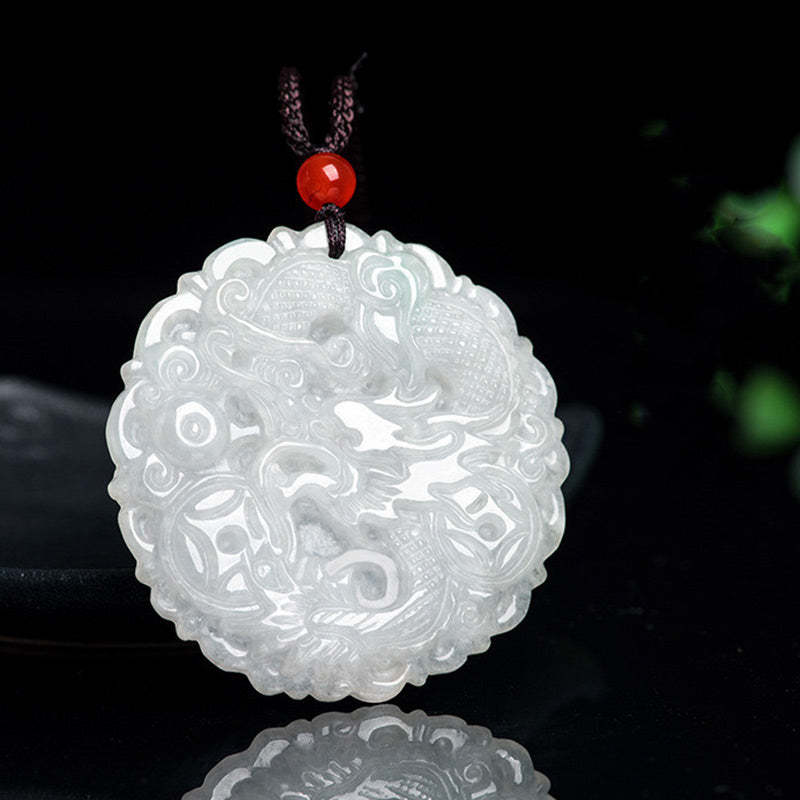 White Jade Dragon Protection Necklace String Pendant