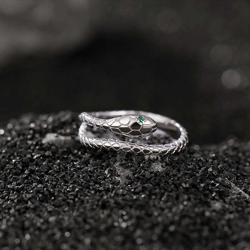 925 Sterling Silver Year Of The Snake Adjustable Open Blessing Protection Ring