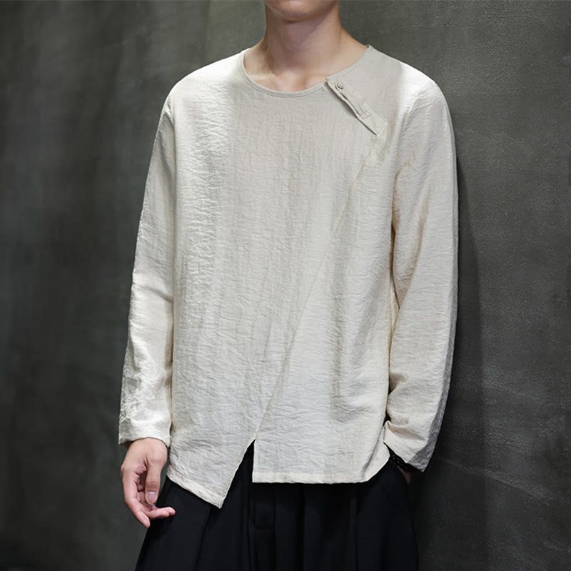 Fall Solid Round Neck Long Sleeve T-Shirt Cotton Men Clothing