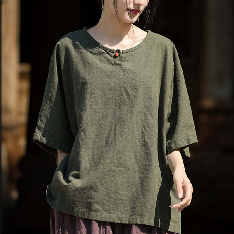 Causal Half Sleeve Ramie Linen Cotton T-shirt Tee