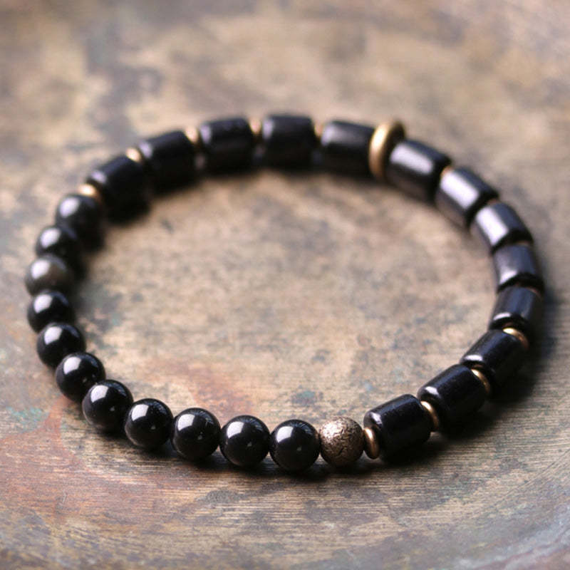 Ebony Wood Red Jasper Moss Agate Crystal Copper Peace Couple Bracelet