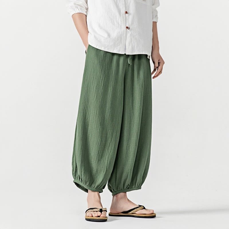 Soft Solid Color Drawstring Cotton Men's Pants With Pockets